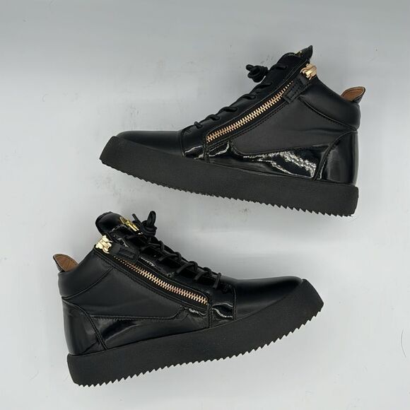 Giuseppe Zanotti Metal Signature Logo Black Leather High Top Sneaker Kriss 38/ 8 - Picture 8 of 14